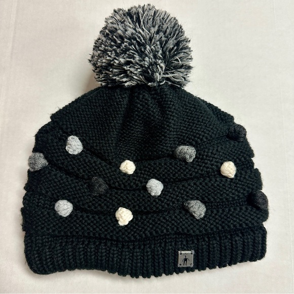 Smartwool Merino Wool Blend Pom Pom Beanie Black with Polka Dots - Picture 1 of 6